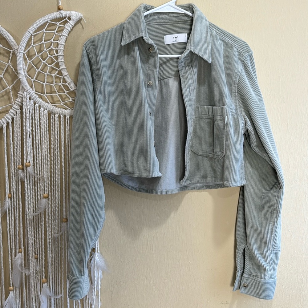 Aritzia Sage Green Cropped Denim Jacket